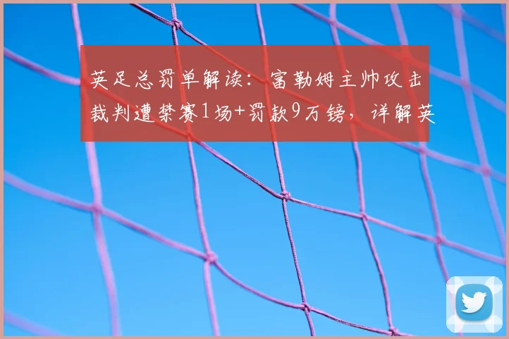 英足总罚单解读：富勒姆主帅攻击裁判遭禁赛1场+罚款9万镑，详解英超教练处罚规则